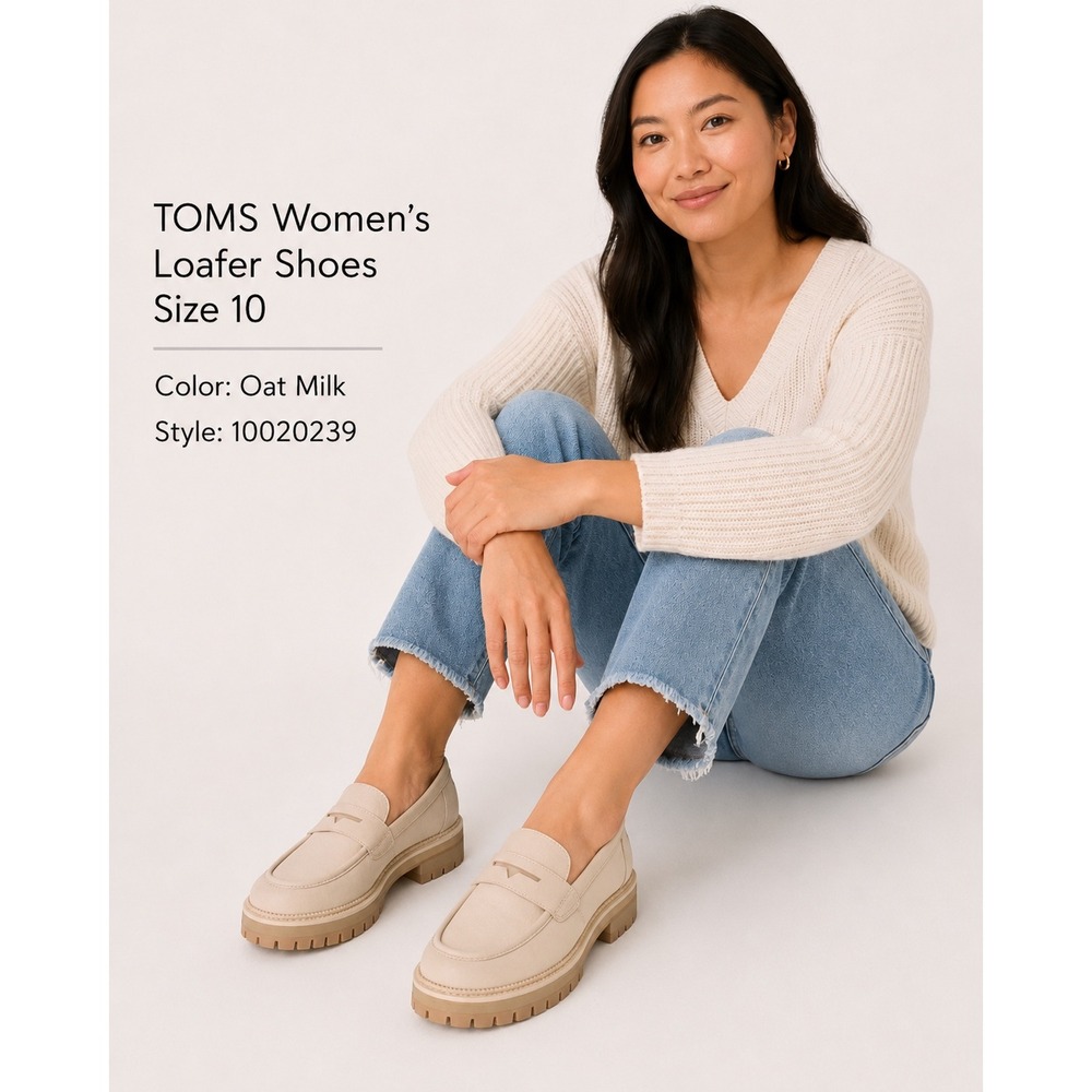 TOMS Darcy Cream Leather Lug Sole Penny Loafers Womens 10 Platform Slip On Shoes